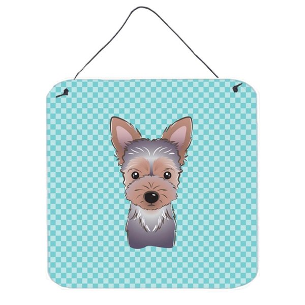 Micasa Checkerboard Blue Yorkie Puppy Aluminum Metal Wall Or Door Hanging Prints6 x 6 In. MI256005